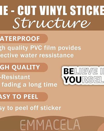 (3PCS) Believe in Yourself Sticker, Inspirational Stickers - Motivational Vinyl Decal for Laptop, Tumbler, Water Bottle, Scrapbook Size 3" x 1.2 "