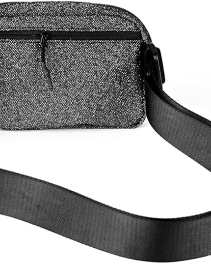 C.C Glitter Tiny Mesh Fanny Pack For Women Unisex - Shimmering Daily Waist Crossbody Belt bag With Adjustable Strap (Black)