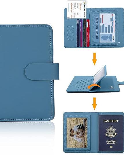 Melsbrinna Rfid Passport Holder for Travel women/Men, Cute Passport Wallet Rfid Blocking Card Slots, Rfid Passport Cover/CaseTravel Wallet, Passport Book Holder (1, Blue)