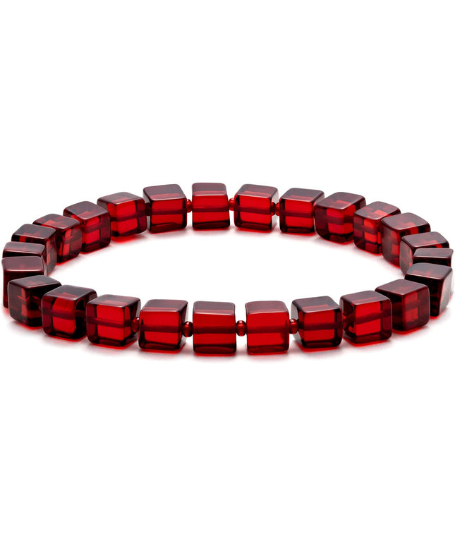 Natural Baltic Amber Bracelet for Women and Men – Stretch Wristband with Polished Cube Beads, Lightweight Unisex Jewelry Gift for Daily and Casual Wear