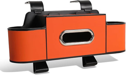 car organizer, 3-in-1 Backseat Car Organizer with Dual Cup Holders, Tissue Box & Phone Holder - Multifunctional Waterproof Storage for Daily Driving & Travel (Brown)