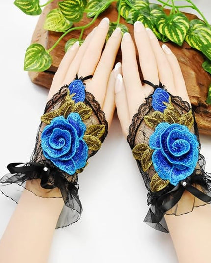 Specell Embroidered Flowers Lace Fingerless Gloves - for Bridal Wedding Cocktail Tea Party Evening Prom Costumes Cosplay