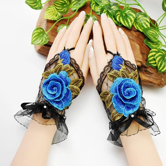 Specell Embroidered Flowers Lace Fingerless Gloves - for Bridal Wedding Cocktail Tea Party Evening Prom Costumes Cosplay