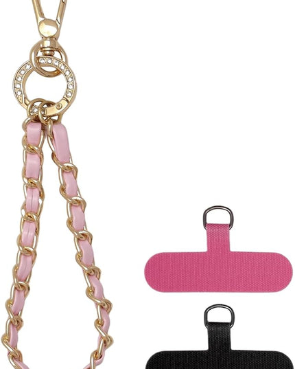 Phone Wrist Strap with Metal Chain Phone Lanyard Wrist with 2 Tether Tabs Metal Leather Cellphone Charm Phone Chain