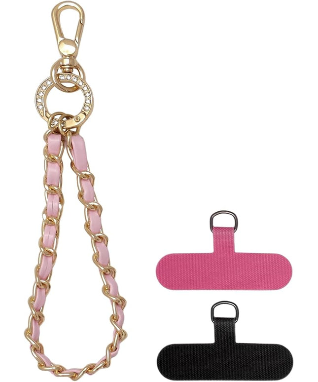 Phone Wrist Strap with Metal Chain Phone Lanyard Wrist with 2 Tether Tabs Metal Leather Cellphone Charm Phone Chain