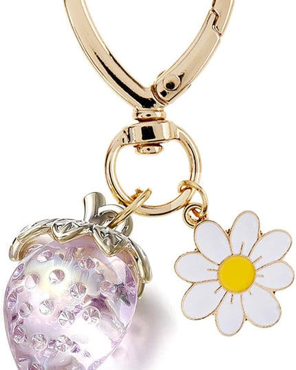 Agromusk Cute Strawberry Keychain,Bag Charms,Kawaii Heart Flower Daisy Key chains Accessories Decor for Girls Purse Gift