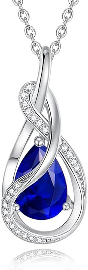 FANCIME TimelessTie Birthstone Necklace for Women White Gold Plated Sterling Silver Ribbon Design Jewelry Knot Pendant Fine Jewelry Gemstone Birthday Graduation Anniversary Christmas Gifts for Women Wife Mother Her