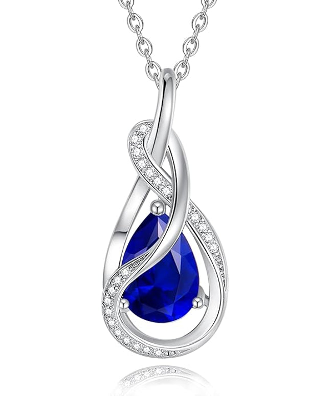 FANCIME TimelessTie Birthstone Necklace for Women White Gold Plated Sterling Silver Ribbon Design Jewelry Knot Pendant Fine Jewelry Gemstone Birthday Graduation Anniversary Christmas Gifts for Women Wife Mother Her