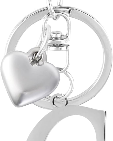A-Z Heart Initial Letter Keychain, Stainless Steel Alphabet Charm for Handbags, Gift for Women and Girls