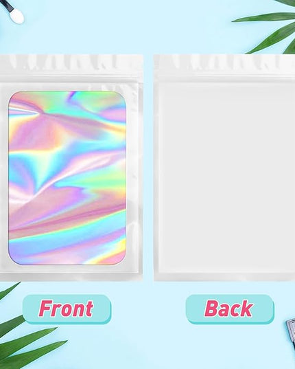 Funfery 300 Pack Smell Proof Resealable Bags for Food Storage,Holographic Bags 4x6 White Mylar Clear Packaging Bag- Scent Proof for Cookies, Zip Foil Pouch for Small Business