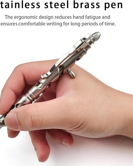 Dr. Metalleung Heavy Duty Stainless Steel Bolt Action Pen - Retractable EDC Pen with Keychain, Refillable Ink, Smooth Writing for Office & Gifts