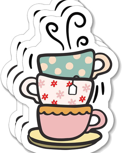 (3PCS) Coffee Cups Stacked Sticker for Phone Tablet Laptop Car Truck Window | 2" Sticker