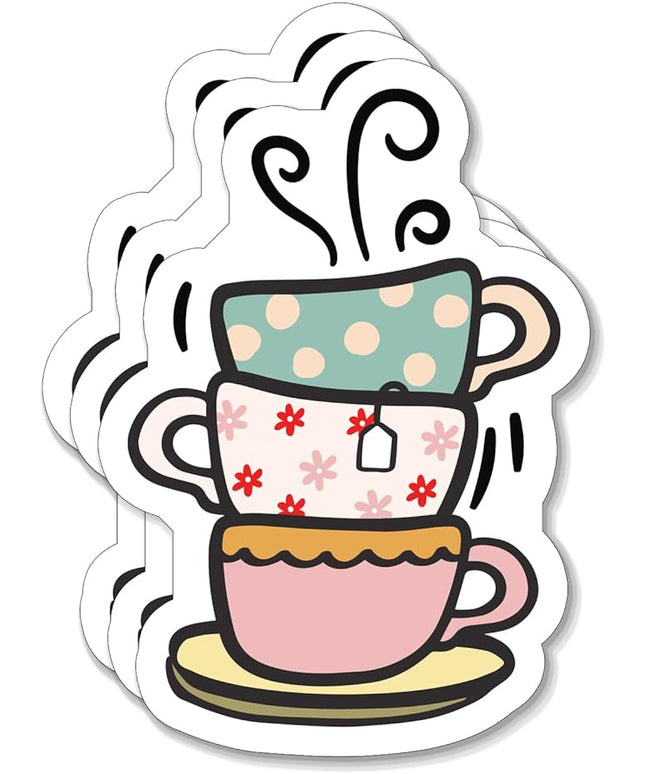 (3PCS) Coffee Cups Stacked Sticker for Phone Tablet Laptop Car Truck Window | 2" Sticker