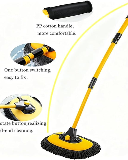 Car Wash Brush with Long Handle, Microfiber Towels Car Wash Kit Cleaning Supplies, Car Wash Mop Mitt with 2 Replacement Head , Extension Pole Car Brush Cleaning Kit for Cars Trucks