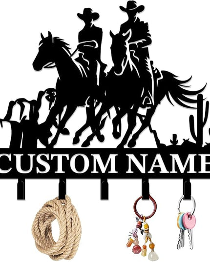 peanut case Personalized Farm Horse Keys Hooks,Custom Name Metal Cowboy Horse Art Keys Hooks,Metal Horse Lover Wall Home Storage Decorative Keys Hooks,Key Holder Hooks for Wall (Style E)