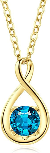FANCIME 14K Solid Gold Birthstone Pendant with Sterling Silver Chain Infinity Gemstone Necklace Fine Jewelry Anniversary Birthday Christmas Gifts for Women Wife Her