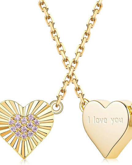 Dainty 14k Gold Heart Necklace, Birthstone Necklace for Women Trendy, Tiny Cubic Zirconia Choker Pendant Necklaces, Cute Love Jewelry Birthday Gifts for Girlfriend Daughter Niece Wife Her