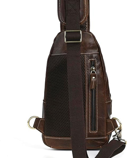 Genuine Leather Hiking Travel DayPack Sling Crossbody Triangle Chest Pack Bag For Men Women 8241