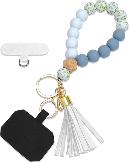 Phone Lanyard Silicone Beaded Phone Wrist Strap Cute Elastic Cell Phone Wristlet Chain Bracelet with 2 Tether Tab