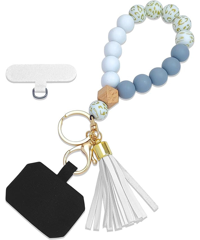 Phone Lanyard Silicone Beaded Phone Wrist Strap Cute Elastic Cell Phone Wristlet Chain Bracelet with 2 Tether Tab