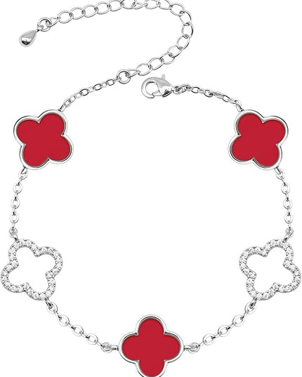 Clover Bracelet for Women 18k Gold Plated Silver Lucky Four Leaf Link Chain Bracelets Charm Trendy Jewelry Gifts for Women