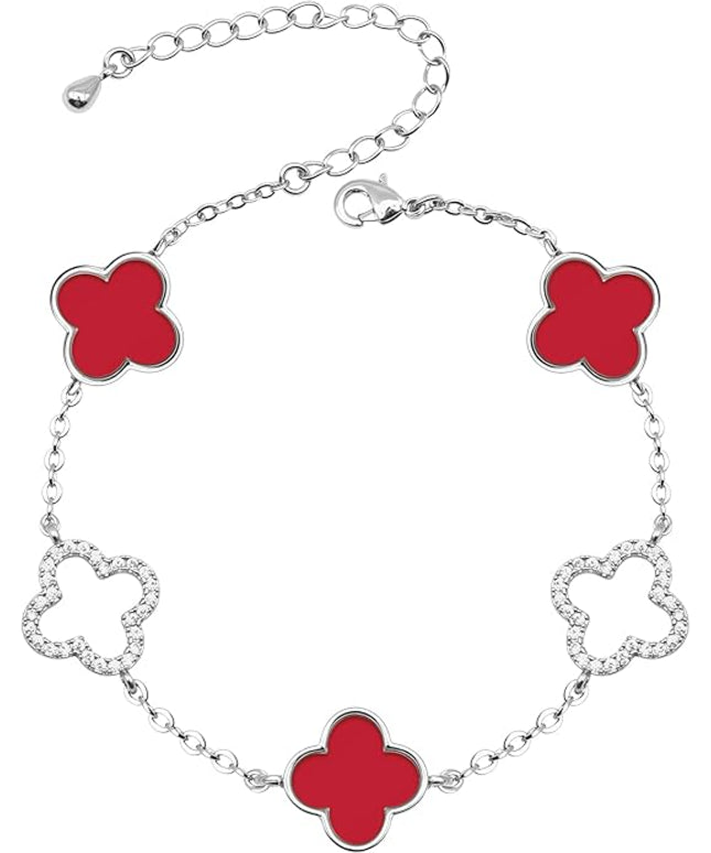 Clover Bracelet for Women 18k Gold Plated Silver Lucky Four Leaf Link Chain Bracelets Charm Trendy Jewelry Gifts for Women