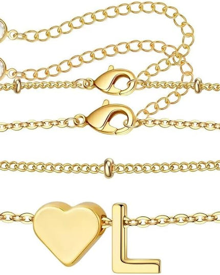 M MOOHAM Valentines Day Gifts for Kids Teen Girls -14K-Gold-Plated Heart Initial A-Z Bracelets for Women Girl Dainty Gold Bracelets Birthday Valentines Gifts for Women Her Teenage Girls Kid Teen Gift
