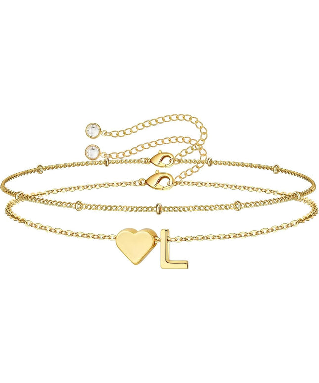 M MOOHAM Valentines Day Gifts for Kids Teen Girls -14K-Gold-Plated Heart Initial A-Z Bracelets for Women Girl Dainty Gold Bracelets Birthday Valentines Gifts for Women Her Teenage Girls Kid Teen Gift