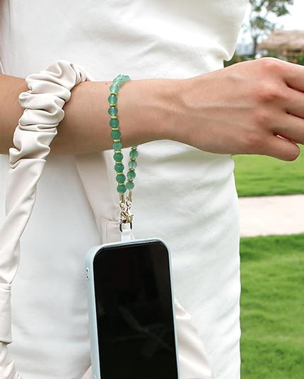 Marble Beaded Phone Wrist Strap, Cellphone Lanyard with Tether Tab, Hands-Free Wristlet Bracelet