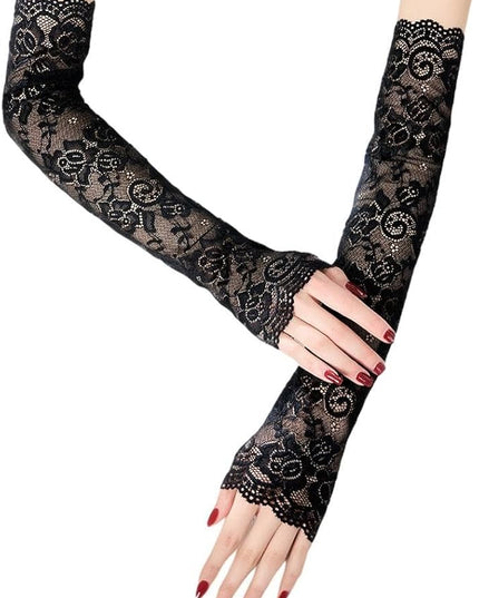 Specell Black Lace Rose Gloves Women