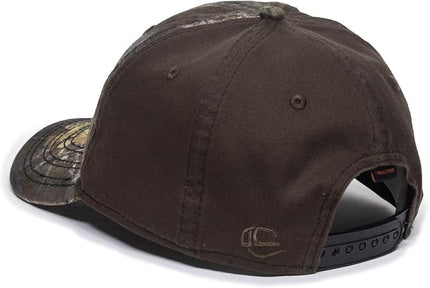 Realtree Edge Stained Camo Hunting Hat – Low Profile Structured Baseball Cap with Frayed Visor, Adjustable Snapback, One Size