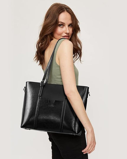 BOSTANTEN Leather Laptop Bag Work Tote for Women Shoulder Handbag Briefcase 15.6 inch Satchel Computer Bag