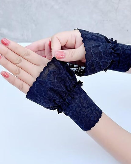 Women's Short Lace Gloves Fingerless for Driving Wedding Wrist Length Bridal Prom Gloves