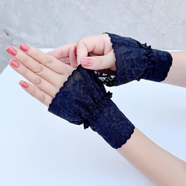 Women's Short Lace Gloves Fingerless for Driving Wedding Wrist Length Bridal Prom Gloves