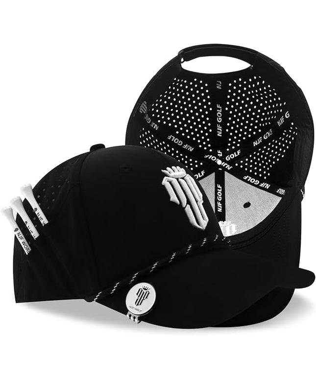 NJF Golf™ Hat Men - Breathable Mens Golf Hats, Adjustable Rope Snapback Cap, Convenient Cap with Tee Holder