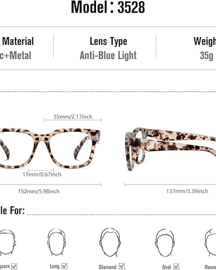 kimorn Blue Light Blocking Glasses,Anti Eyestrain & UV Protection,Square Frame Glasses for Women and Men
