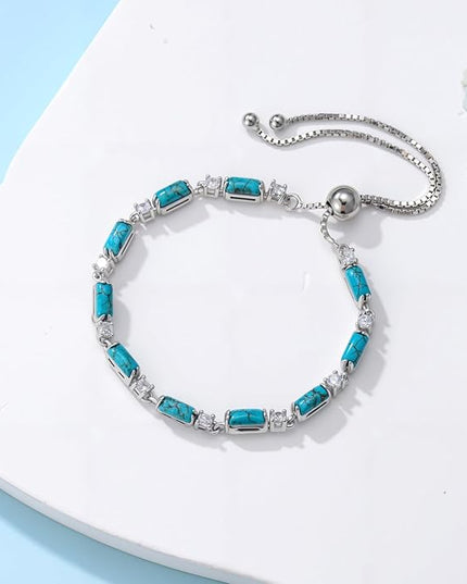 Genuine Turquoise Tennis Bracelet 925 Sterling Silver Adjustable Slider Bracelet Boho Jewelry Gifts for Women