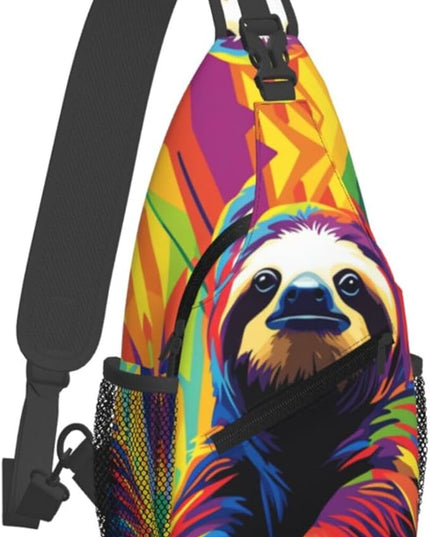 Animal Face Sling Bag Crossbody Bags Chest Bag Backpack for Travel Running and Hiking for Men Women Colorful Sloth