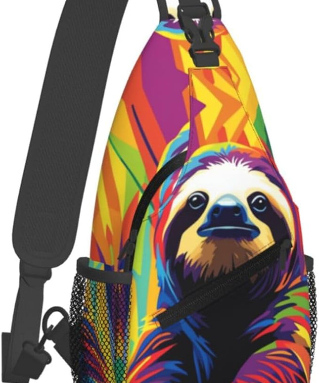 Animal Face Sling Bag Crossbody Bags Chest Bag Backpack for Travel Running and Hiking for Men Women Colorful Sloth
