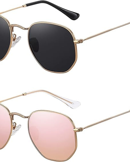 MEETSUN Polarized Hexagon Sunglasses for Women Men Polygon Square Sun Glasses UV400 Protection Metal Frame