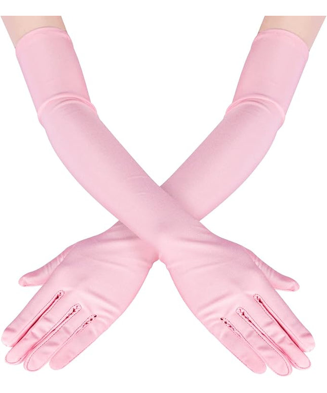 Lansian Long Opera Party Gloves for Women 1920s 20s Satin Gloves Costumes Elbow Length Bridal Evening Dress, 21 inches