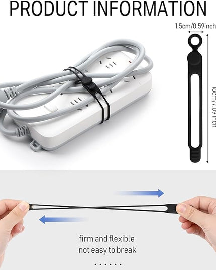 Nuanchu 40 Pcs Silicone Cable Ties Reusable Holder Adjustable Straps Multipurpose Charging Cable Organizer for Fastening Charging Cords Wires(7.1 Inch,Black, Gray)