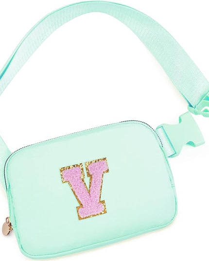 Uygafly Belt Bag Fanny Pack Crossbody Bags with Initials Letter Patch Cute Stuff Birthday Gifts for Teenager Girls Trendy Stuff for Teens | V,Light Green