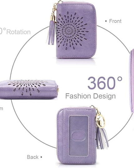 APHISON RFID Credit Card Holder Zipper Card Case Keychain Small Wallet for Women 1927 LIGHT-PURPLE