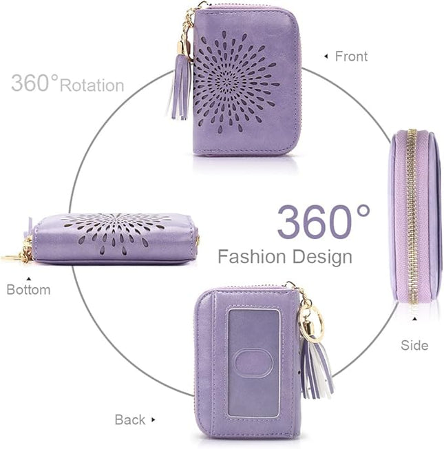 APHISON RFID Credit Card Holder Zipper Card Case Keychain Small Wallet for Women 1927 LIGHT-PURPLE
