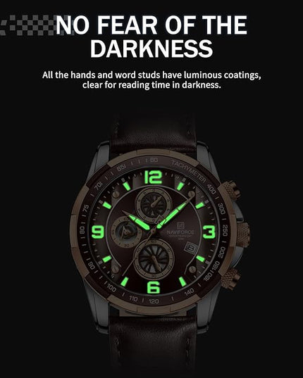 NAVIFORCE Sport Watches for Men Analog Quartz Chronograph Leather Strap Wrist Watch