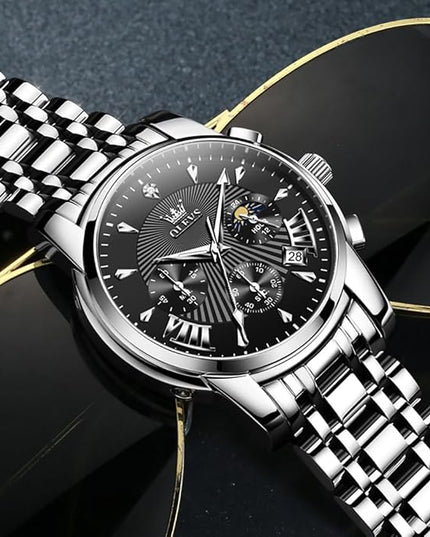 OLEVS Men's Luxury Watch Waterproof Luminous Easy Read Chronograph Watches Full Gold/White Dail/Black Face with Calendar Wristwatch