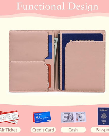 Baby Passport Cover with Travel Luggage Tag, My First Passport Holder With Bear for Girls Boys, Cute Pink Kids Airplane Travle Essentials Accessories Trip Favor Gifts
