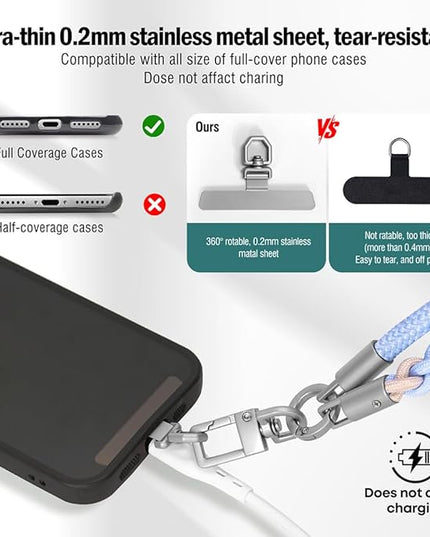 Besnfoto Phone Lanyard Crossbody Phone Strap 3-IN-1 Neck and Wrist strap for Cell Phone 360°Universal Metal Buckles and Tabs
