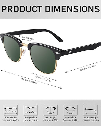 GQUEEN Classic Horn Rimmed Semi Rimless Polarized Sunglasses for Men Women GQO6